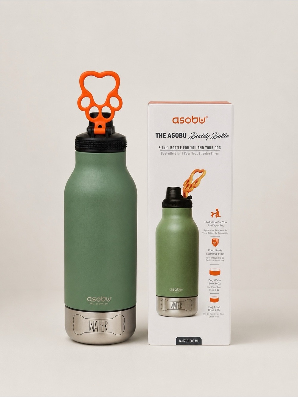 Asobu Green 3-in-1 Buddy Bottle with Orange Clip